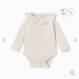 MORI Ribbed Frill Collar Bodysuit (Ecru), 3-6M